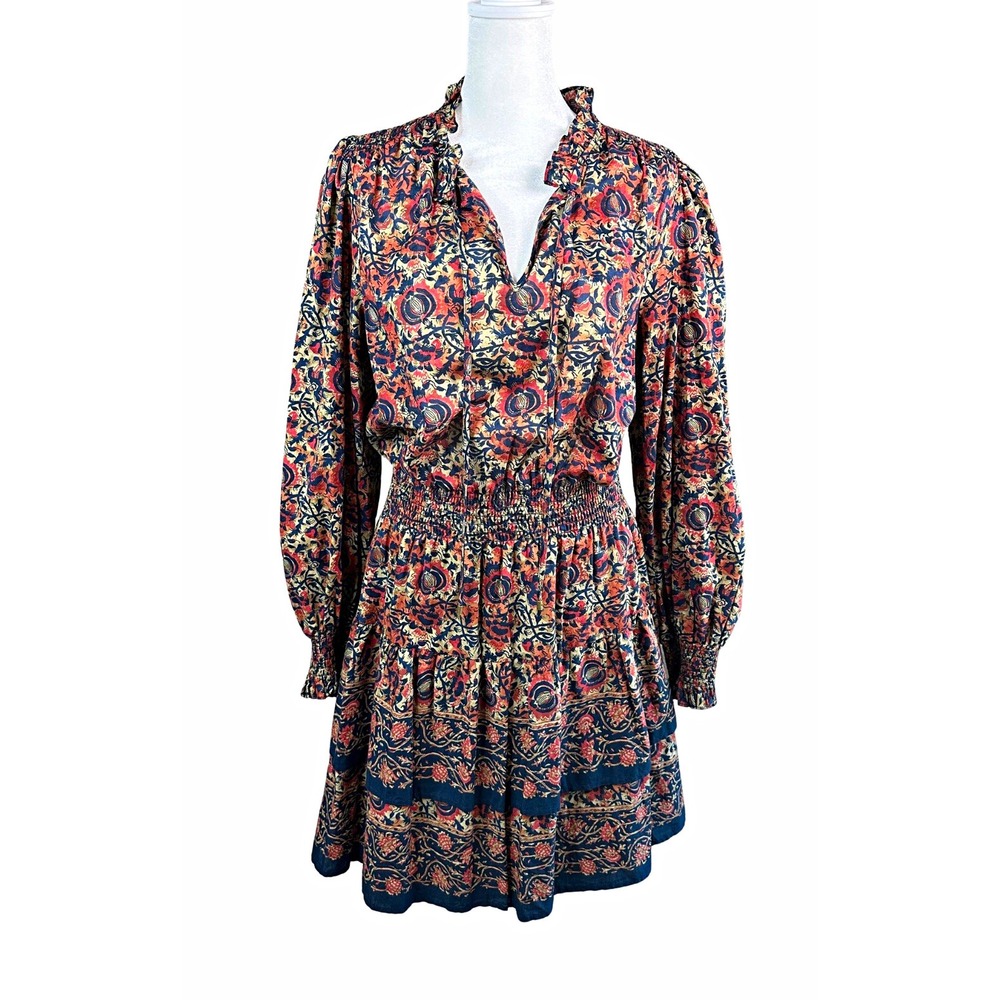 Lauren Ralph Lauren Womens Multi print Cotton Voile Dress Orange Navy Size 8